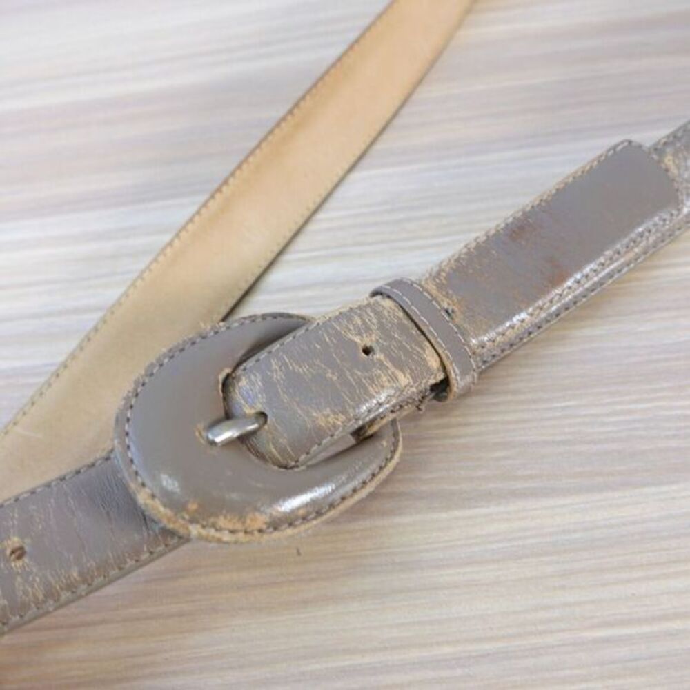 Vintage Y2K Genuine Leather Belt Womens S Taupe Beige FIELD MANOR Distressed‎